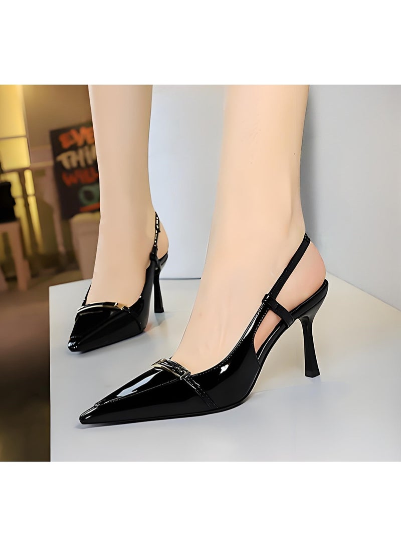 بيج تري المرأة مغلقة أشارت إصبع القدم مضخات سلينغباك ستيليتو كعب عالي الصنادل الأسود 8CM - Image 3