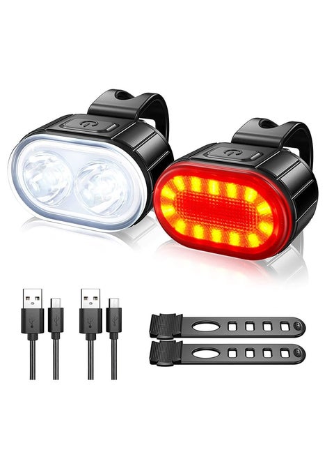 Bike Light Set –USB Rechargeable， Ultra Bright Front & Rear Bicycle Lights, IPX5 Waterproof, 10 Modes, Memory Function, Easy to Install, Perfect for Night Riding & Outdoor Use