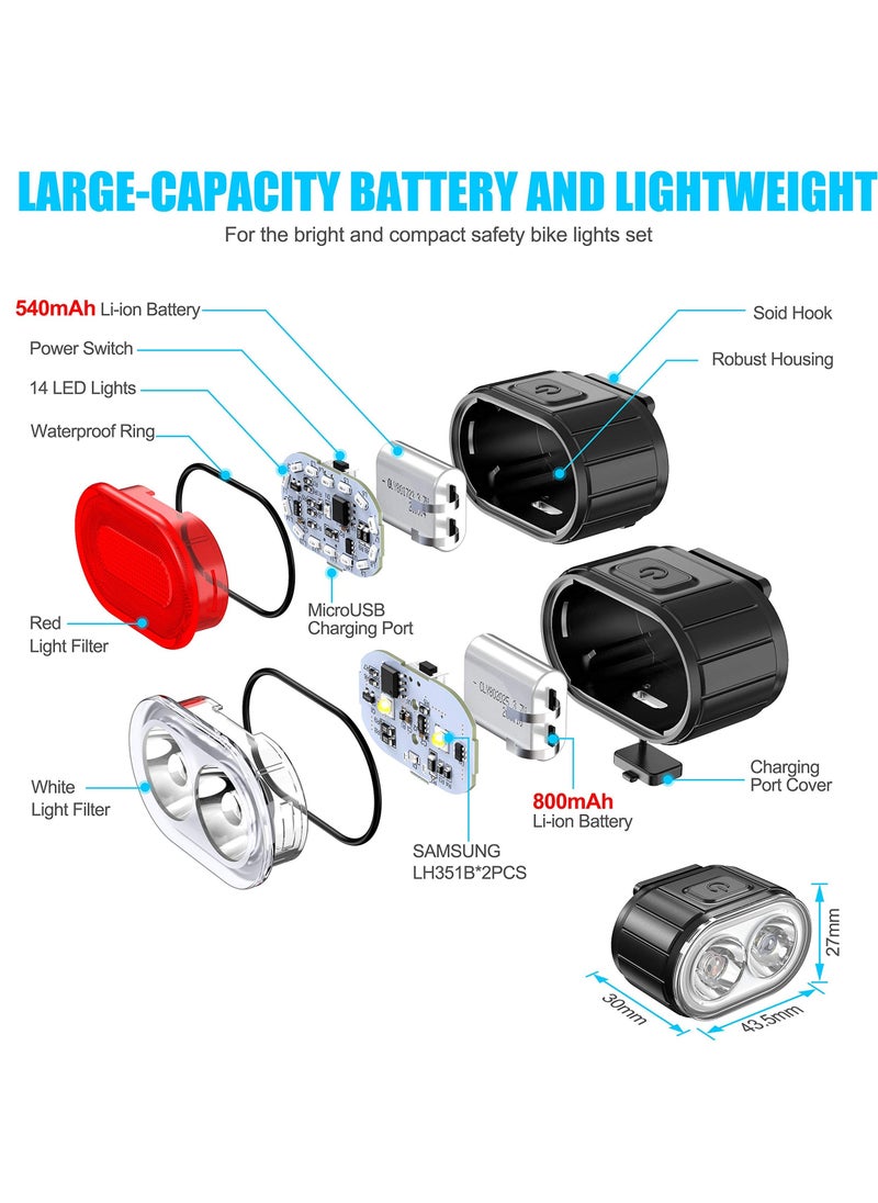Bike Light Set –USB Rechargeable， Ultra Bright Front & Rear Bicycle Lights, IPX5 Waterproof, 10 Modes, Memory Function, Easy to Install, Perfect for Night Riding & Outdoor Use