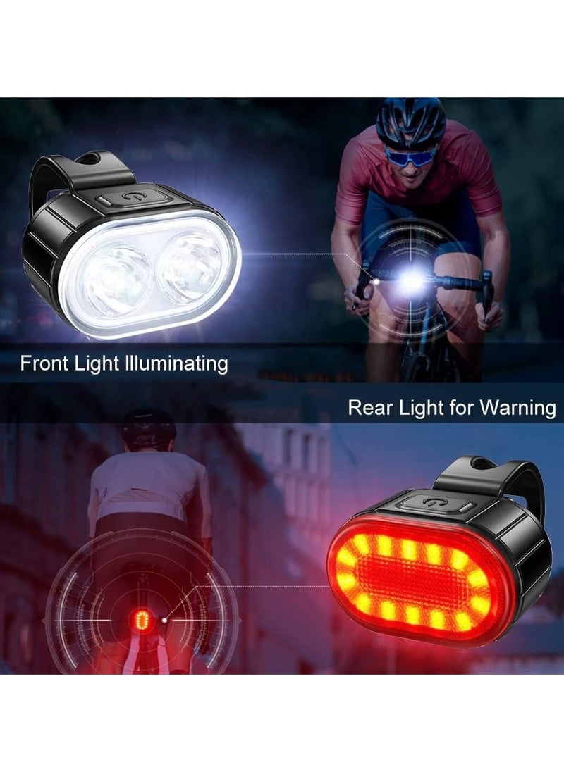 Bike Light Set –USB Rechargeable， Ultra Bright Front & Rear Bicycle Lights, IPX5 Waterproof, 10 Modes, Memory Function, Easy to Install, Perfect for Night Riding & Outdoor Use