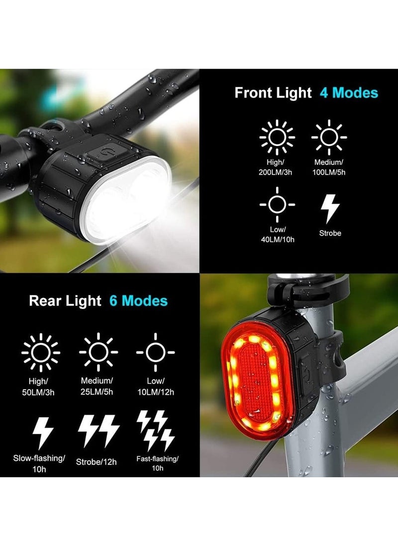Bike Light Set –USB Rechargeable， Ultra Bright Front & Rear Bicycle Lights, IPX5 Waterproof, 10 Modes, Memory Function, Easy to Install, Perfect for Night Riding & Outdoor Use