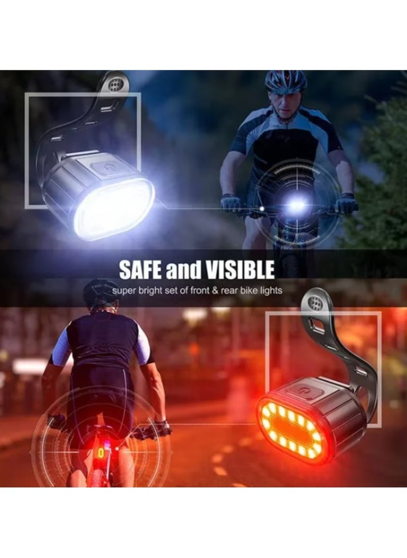 Bike Light Set –USB Rechargeable， Ultra Bright Front & Rear Bicycle Lights, IPX5 Waterproof, 10 Modes, Memory Function, Easy to Install, Perfect for Night Riding & Outdoor Use