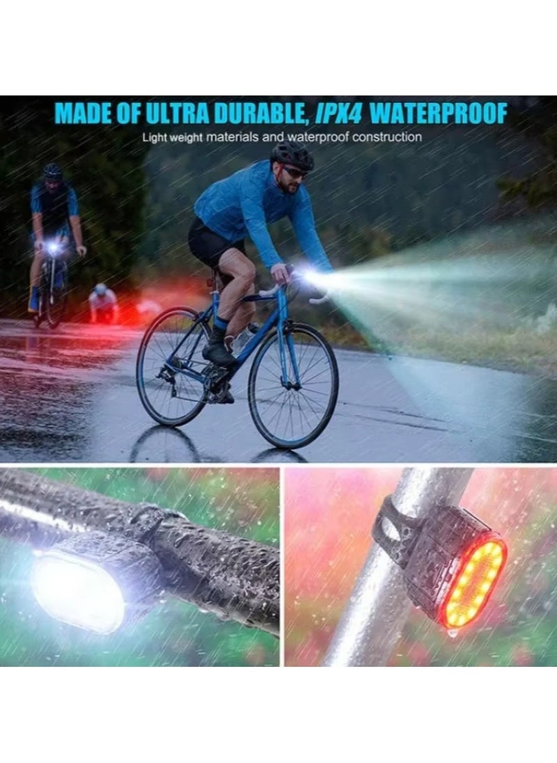 Bike Light Set –USB Rechargeable， Ultra Bright Front & Rear Bicycle Lights, IPX5 Waterproof, 10 Modes, Memory Function, Easy to Install, Perfect for Night Riding & Outdoor Use