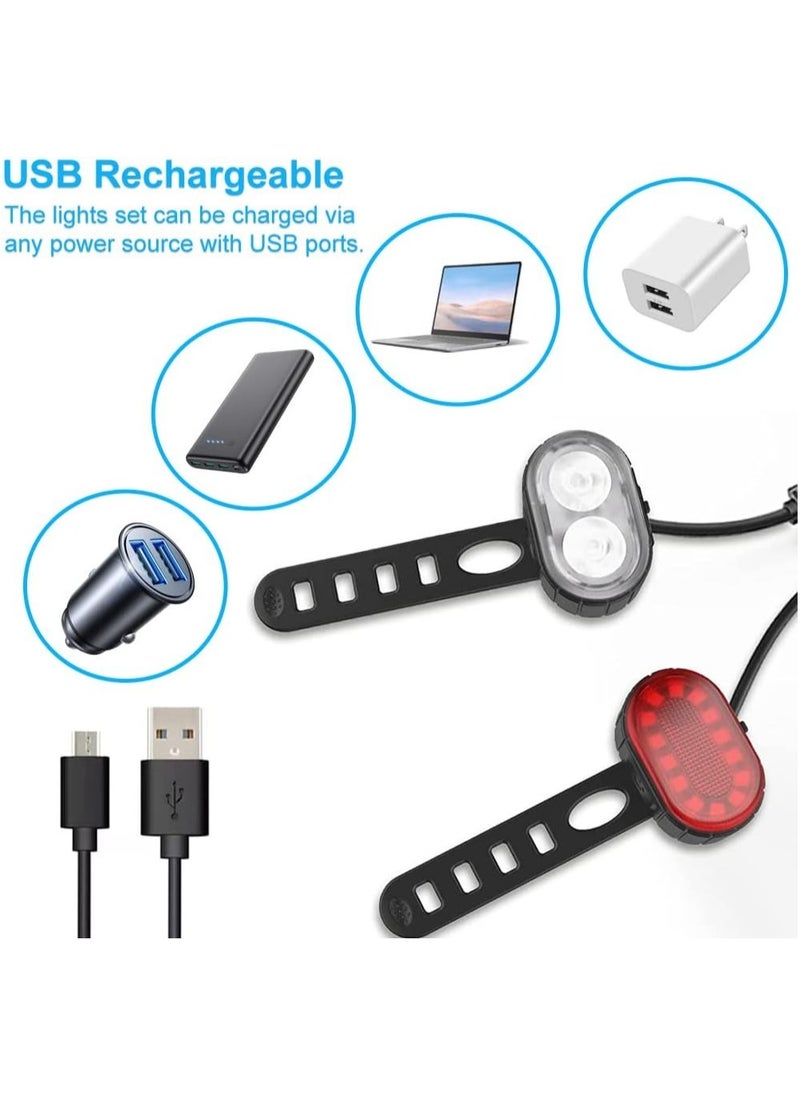 Bike Light Set –USB Rechargeable， Ultra Bright Front & Rear Bicycle Lights, IPX5 Waterproof, 10 Modes, Memory Function, Easy to Install, Perfect for Night Riding & Outdoor Use