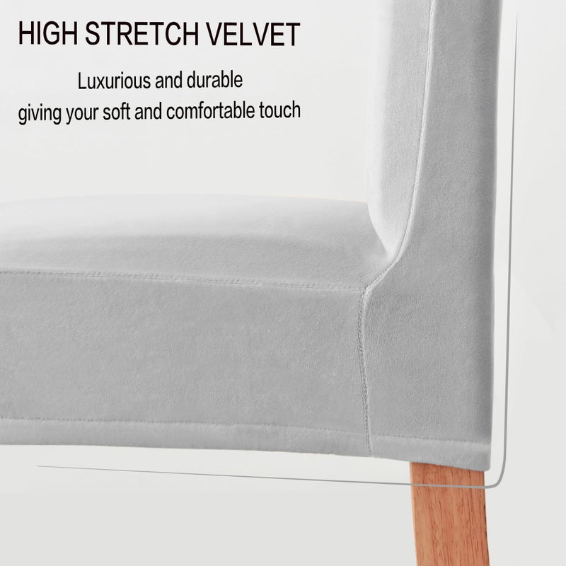 Deisy Dee Velvet Stretch Dining Room Chair Covers - Colorful and Washable Parson Chair Slipcovers - Stretchable Removable Furniture Protectors (2  Sliver) - Image 5