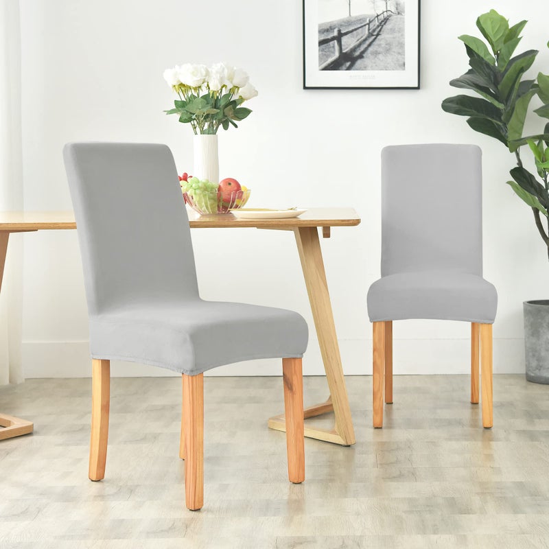 Deisy Dee Velvet Stretch Dining Room Chair Covers - Colorful and Washable Parson Chair Slipcovers - Stretchable Removable Furniture Protectors (2  Sliver) - Image 2