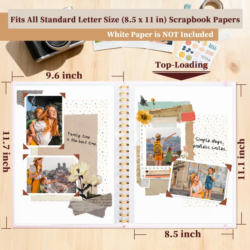 Hiwhy 8.5x11 Inch Scrapbook Photo Album, Linen Cover DIY Scrapbooks with 10 Sheets Plastic Sleeves 20 Pages Memory Book for Wedding Birthday Baby Travel (Pink) - Image 3