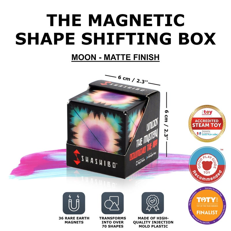 SHASHIBO Shape Shifting Box - Award-Winning, Patented Fidget Cube w/ 36 Rare Earth Magnets - Transforms Into Over 70 Shapes, Download Fun in Motion Toys Mobile App (Moon - Explorer Series) - Image 2
