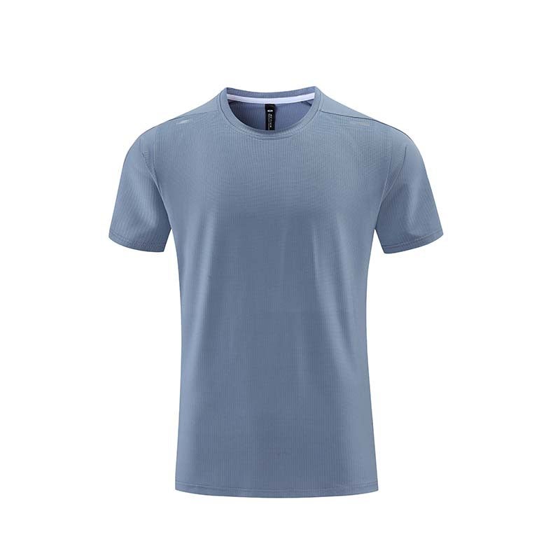 Generic Summer Mens Sports Fitness Crewneck Quick-drying Clothes T-shirt Casual Running Short-sleeved Slim-fit plus size Group Print log gray blue  - Image 1
