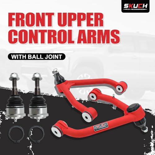 SKUCH 4X4 ACCESSORIES Front Upper Control Arms for 2-4" Lift - 2007-2018 Chevy Silverado GMC Sierra 1500, 2007-2013 Avalanche, Escalade EXT, 2007-2014 Suburban 1500, Tahoe,Yukon,XL, 2 Replacement Ball Joints, Wrinkle Red - Image 3