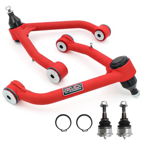 SKUCH 4X4 ACCESSORIES Front Upper Control Arms for 2-4" Lift - 2007-2018 Chevy Silverado GMC Sierra 1500, 2007-2013 Avalanche, Escalade EXT, 2007-2014 Suburban 1500, Tahoe,Yukon,XL, 2 Replacement Ball Joints, Wrinkle Red - Image 1