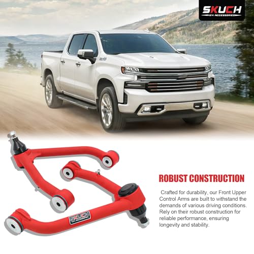 SKUCH 4X4 ACCESSORIES Front Upper Control Arms for 2-4" Lift - 2007-2018 Chevy Silverado GMC Sierra 1500, 2007-2013 Avalanche, Escalade EXT, 2007-2014 Suburban 1500, Tahoe,Yukon,XL, 2 Replacement Ball Joints, Wrinkle Red - Image 5