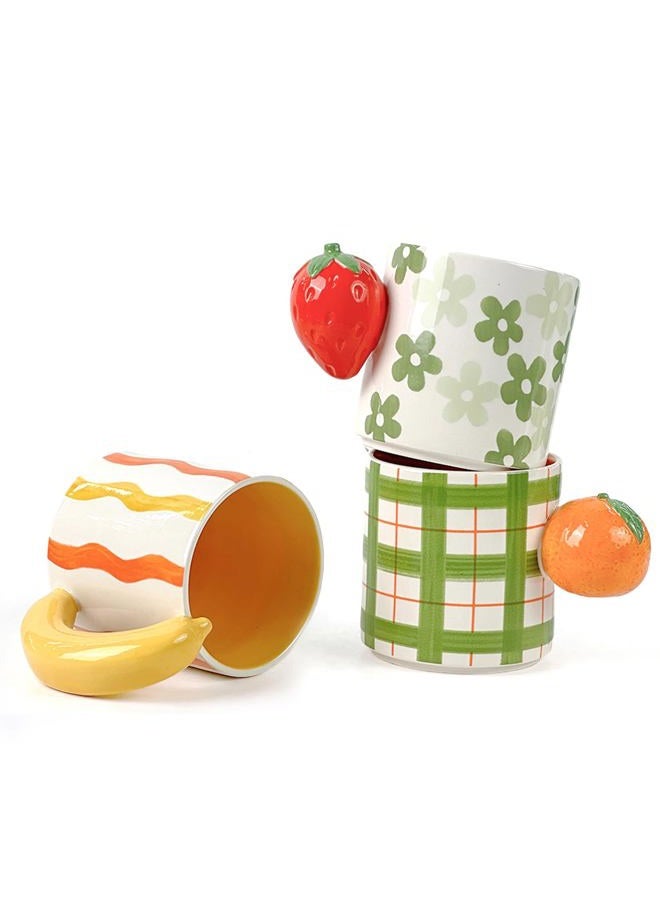 DIF DECO Ceramic Coffee Mugs Set of 3, Stackable Funny Tea Cup with Unique Fruit Shape Aesthetic Mug with Handle for Latte/Cappuccino/Cocoa - Microwave and Dishwasher Safe (14oz) - Image 1