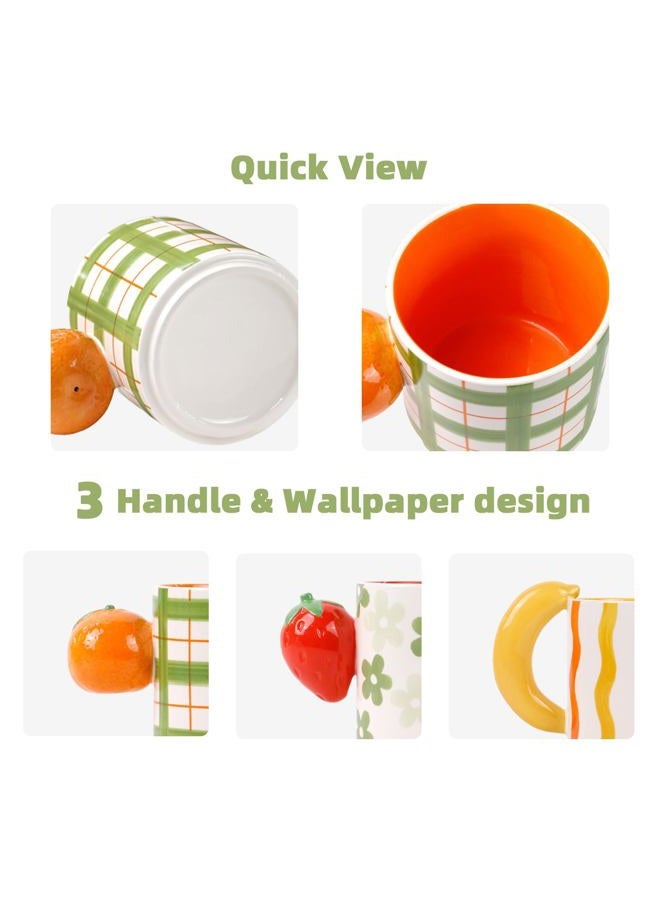 DIF DECO Ceramic Coffee Mugs Set of 3, Stackable Funny Tea Cup with Unique Fruit Shape Aesthetic Mug with Handle for Latte/Cappuccino/Cocoa - Microwave and Dishwasher Safe (14oz) - Image 4