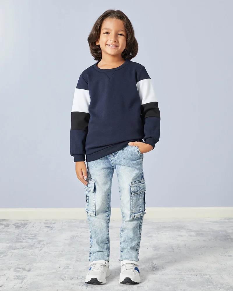 Redtag Boys Navy Long Sleeved Sweatshirt