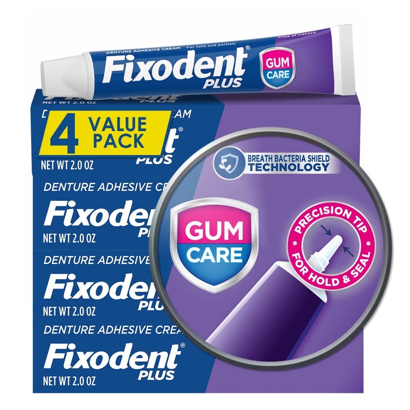 Fixodent Fixodent Plus Denture Adhesive Cream 2 oz (Pack of 4)