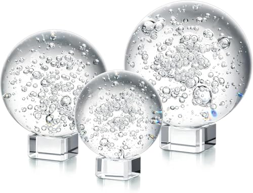 ZEERSHEE 3 Pcs 60/80/100mm Crystal Bubble Balls Solid Glass Photography Decorative Sphere Water Fountain Bubble Ball Feng Shui Gazing Divination Globe for Christmas Decoration - Image 4
