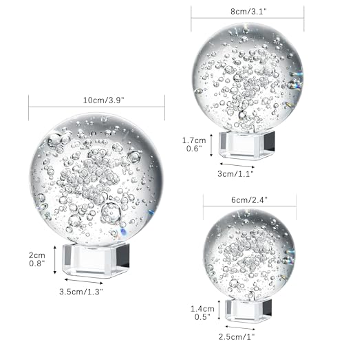 ZEERSHEE 3 Pcs 60/80/100mm Crystal Bubble Balls Solid Glass Photography Decorative Sphere Water Fountain Bubble Ball Feng Shui Gazing Divination Globe for Christmas Decoration - Image 2