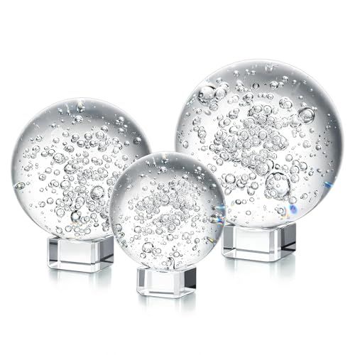 ZEERSHEE 3 Pcs 60/80/100mm Crystal Bubble Balls Solid Glass Photography Decorative Sphere Water Fountain Bubble Ball Feng Shui Gazing Divination Globe for Christmas Decoration - Image 1