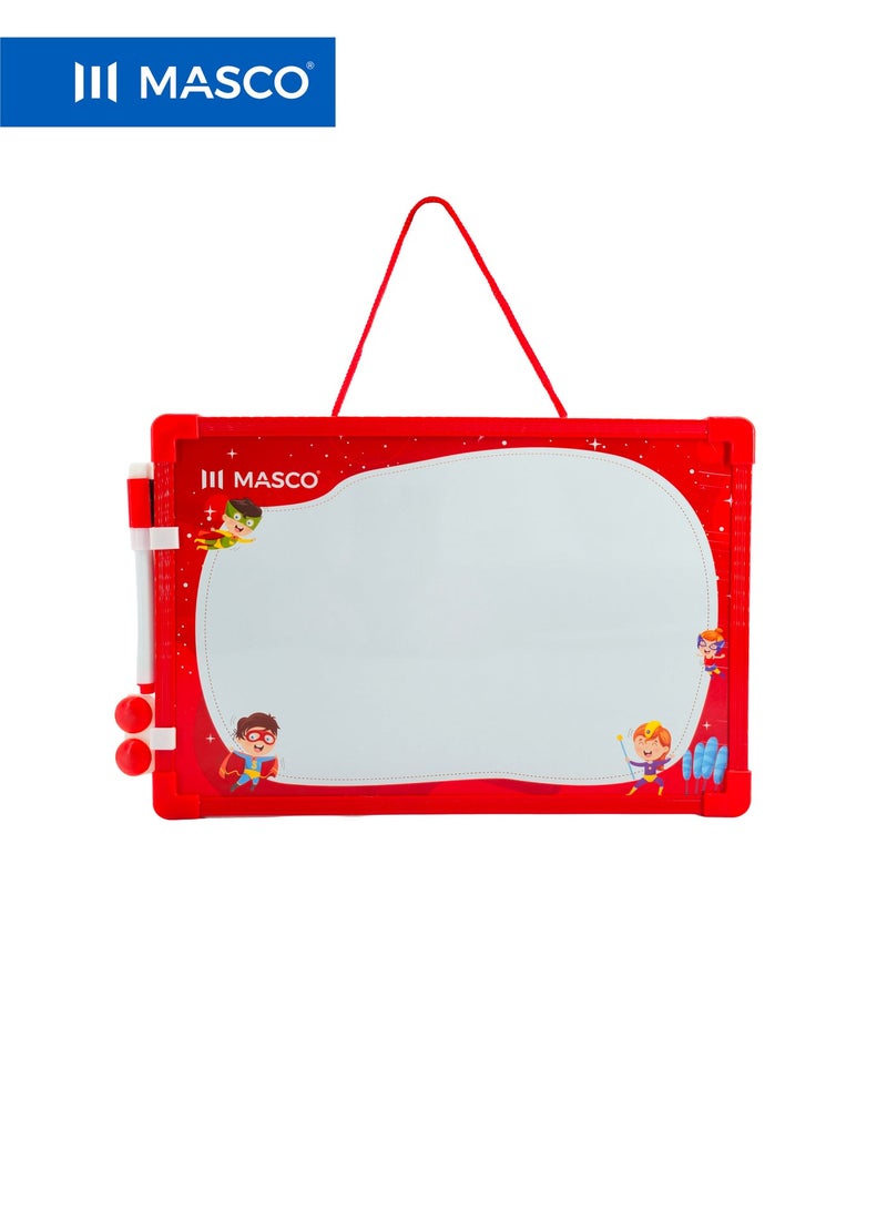 MASCO Kids White Board 30x40cm with Marker, Eraser & 2 Magnetic Pins – Assorted Colors - Image 2