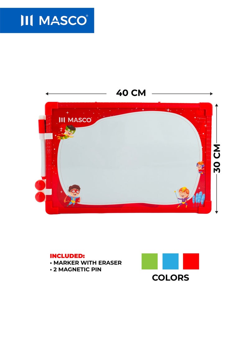 MASCO Kids White Board 30x40cm with Marker, Eraser & 2 Magnetic Pins – Assorted Colors - Image 3