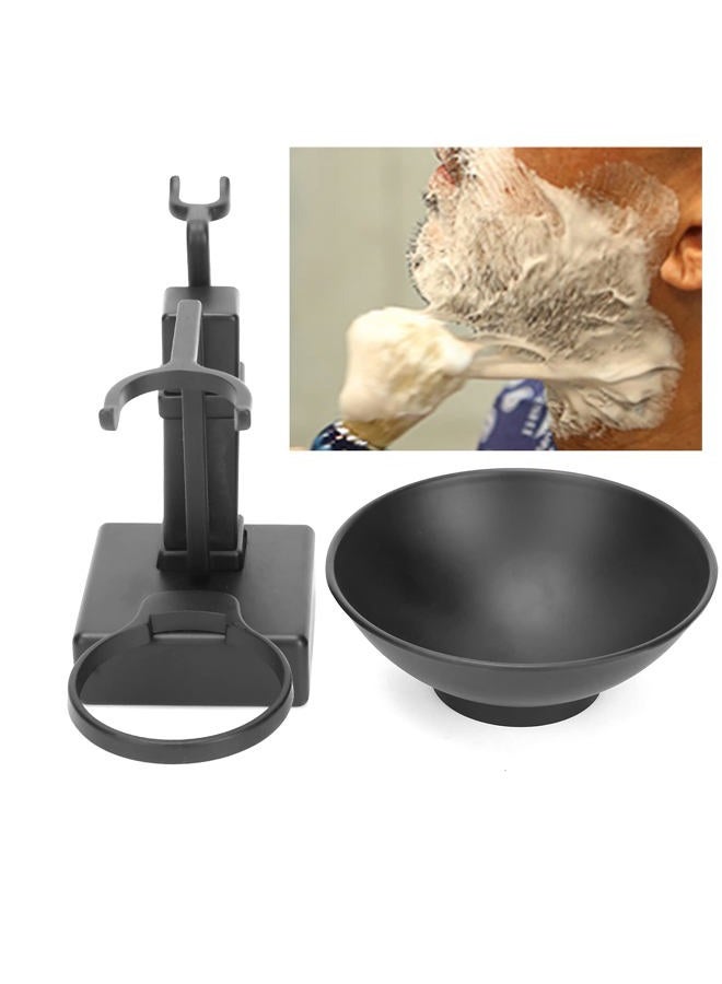 Shanrya Shaving Brush Holder, Black Stainless Steel Shaving Brush Razor Stand with Soap Bowl Set Razor Holder Stand for Men boyfriend Husband Lover - Image 2
