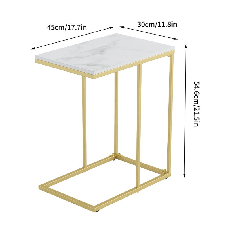 FATIVO Marble Top Side Table Gold: C Shape Sofa End Tables Slim 45x30x54cm High Gloss Marbles Tabletop Bedside with Golden Metal Legs Laptop Snack Narrow Small Tables Home Office Living Room Couch - Image 5