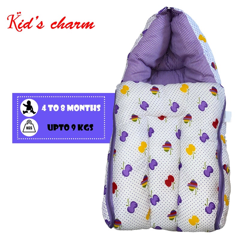 Kid's Charm Cherry 2 PCS Combo Set |3 in 1 Baby's Cotton Cum Carry Bed|2 in 1 Baby's Cotton Bed with Mosquito Net for 4-8 Months (Violet) - Image 4