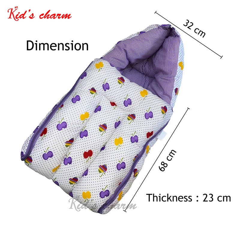 Kid's Charm Cherry 2 PCS Combo Set |3 in 1 Baby's Cotton Cum Carry Bed|2 in 1 Baby's Cotton Bed with Mosquito Net for 4-8 Months (Violet) - Image 3