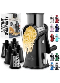 Zulay Kitchen Zulay Rotary Cheese Grater 5 Blade Cheese Shredder - Manual Hand Crank Cheese Grater With Reinforced Suction & 5 Interchangeable Drums - Easy to Use, Vegetable Chopper Round Mandoline Slicer - Black  - Image 1