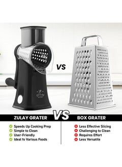 Zulay Kitchen Zulay Rotary Cheese Grater 5 Blade Cheese Shredder - Manual Hand Crank Cheese Grater With Reinforced Suction & 5 Interchangeable Drums - Easy to Use, Vegetable Chopper Round Mandoline Slicer - Black  - Image 2
