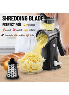 Zulay Kitchen Zulay Rotary Cheese Grater 5 Blade Cheese Shredder - Manual Hand Crank Cheese Grater With Reinforced Suction & 5 Interchangeable Drums - Easy to Use, Vegetable Chopper Round Mandoline Slicer - Black  - Image 3