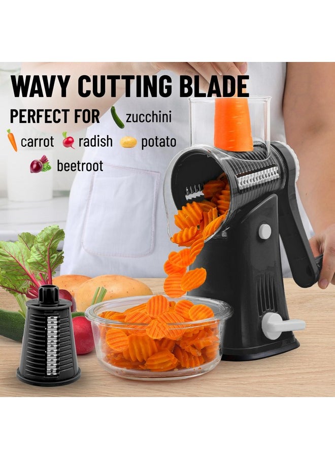 Zulay Kitchen Zulay Rotary Cheese Grater 5 Blade Cheese Shredder - Manual Hand Crank Cheese Grater With Reinforced Suction & 5 Interchangeable Drums - Easy to Use, Vegetable Chopper Round Mandoline Slicer - Black  - Image 4