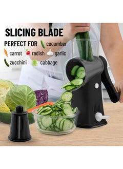 Zulay Kitchen Zulay Rotary Cheese Grater 5 Blade Cheese Shredder - Manual Hand Crank Cheese Grater With Reinforced Suction & 5 Interchangeable Drums - Easy to Use, Vegetable Chopper Round Mandoline Slicer - Black  - Image 5
