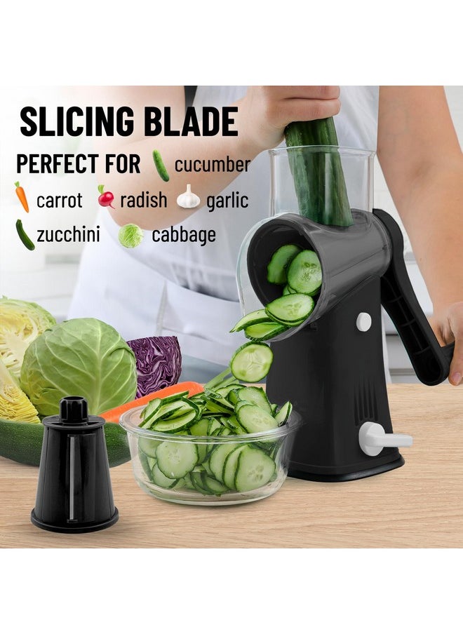 Zulay Kitchen Zulay Rotary Cheese Grater 5 Blade Cheese Shredder - Manual Hand Crank Cheese Grater With Reinforced Suction & 5 Interchangeable Drums - Easy to Use, Vegetable Chopper Round Mandoline Slicer - Black  - Image 5