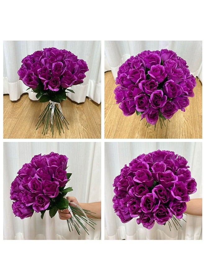 10 Pieces Artificial Flower Roses,Violet Silk Roses Bouquet Long Stem Roses, Bridal Wedding Bouquet, Interior plant decoration,Party(Violet/Green) - Image 3