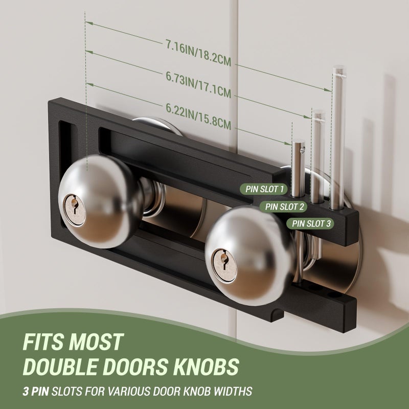 BINOTE French Door Lock for Double Doors, Adjustable Double Door Lock for Home Security Prevent Kick Ins, 3 Pin Slots for Various Knob Width - Image 4