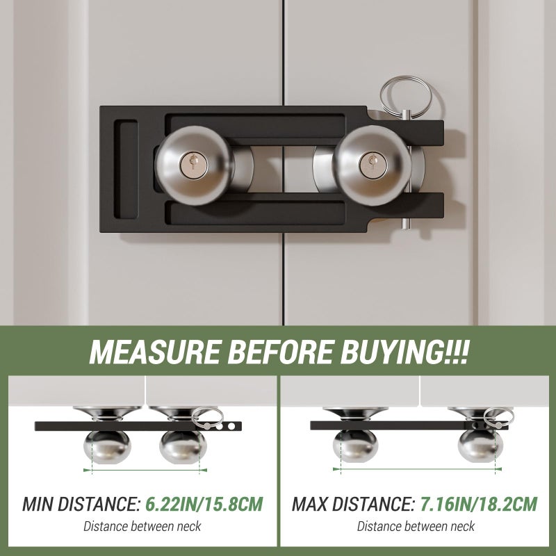 BINOTE French Door Lock for Double Doors, Adjustable Double Door Lock for Home Security Prevent Kick Ins, 3 Pin Slots for Various Knob Width - Image 3