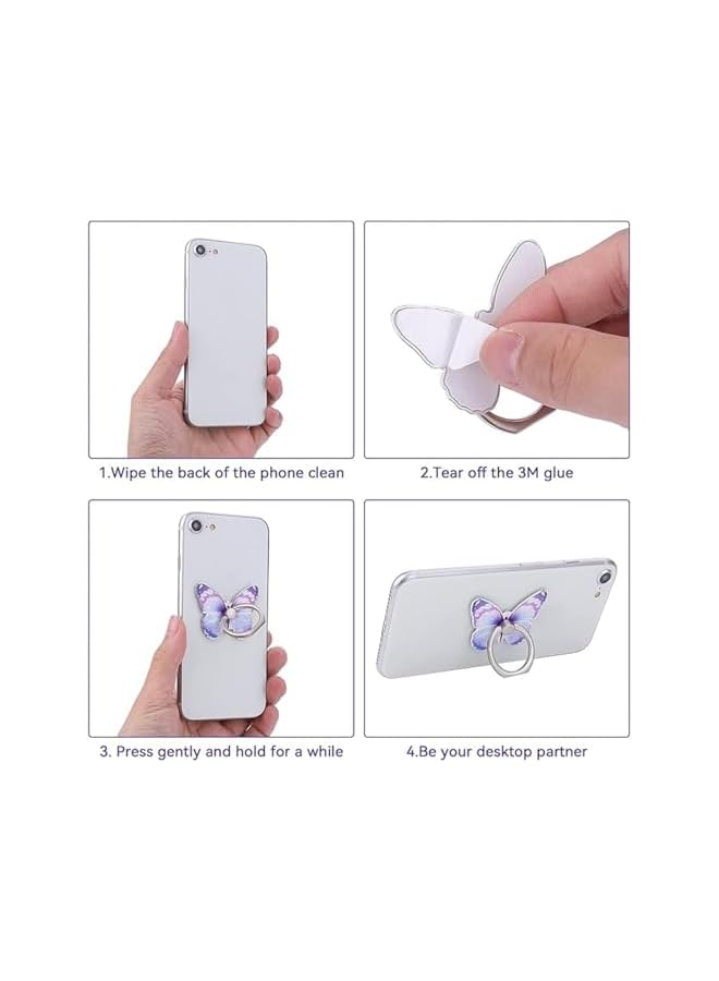 S-TOP Cute Butterfly Design Phone Ring Holder 360 Degree Rotating Metal Stand Adjustable Knob Loop Purple Blue 2 Pieces - Image 3