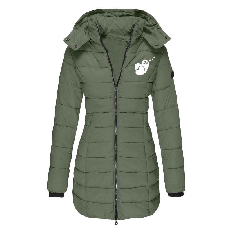 European Size Winter Women'S Cotton-Padded Jacket Mid-Length Slim-Fit Cotton-Padded Jacket Warm Solid Color Hooded Cotton-Padded Jacket Printing - Image 4
