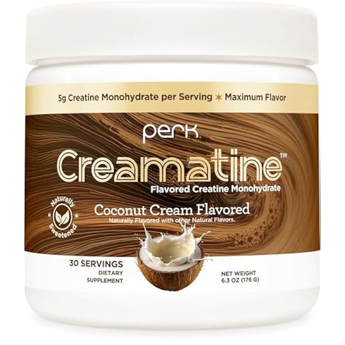 Perk Creamatine (Coconut Cream) 30 Servings - Flavored Creatine Monohydrate, 5g of Creatine per Serving, Naturally Sweetened, Zero Sugar, Gluten-Free, Soy-Free - Image 1