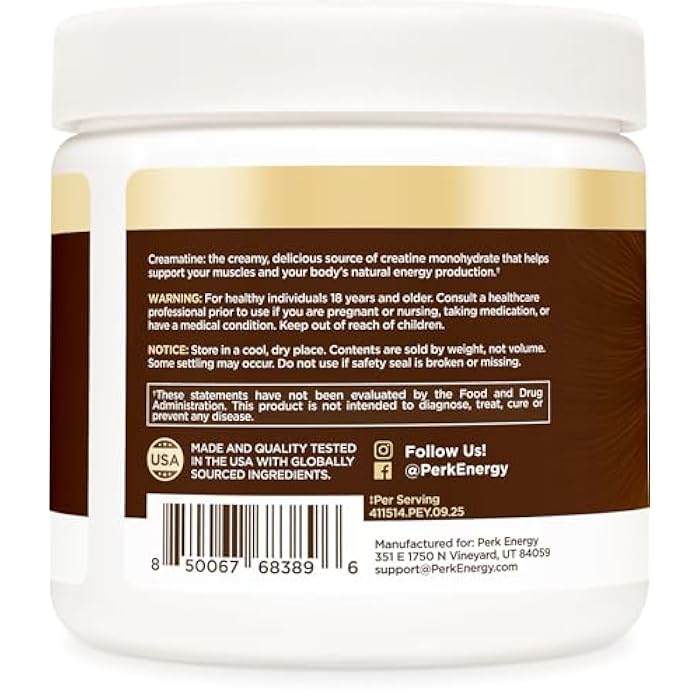 Perk Creamatine (Coconut Cream) 30 Servings - Flavored Creatine Monohydrate, 5g of Creatine per Serving, Naturally Sweetened, Zero Sugar, Gluten-Free, Soy-Free - Image 3