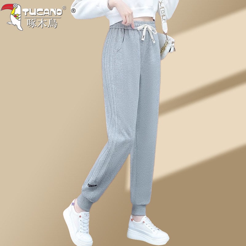 Woodpecker wine red sweatpants for women 2026 new spring and autumn middle-aged mother thickened ankle casual sports pants - Image 3