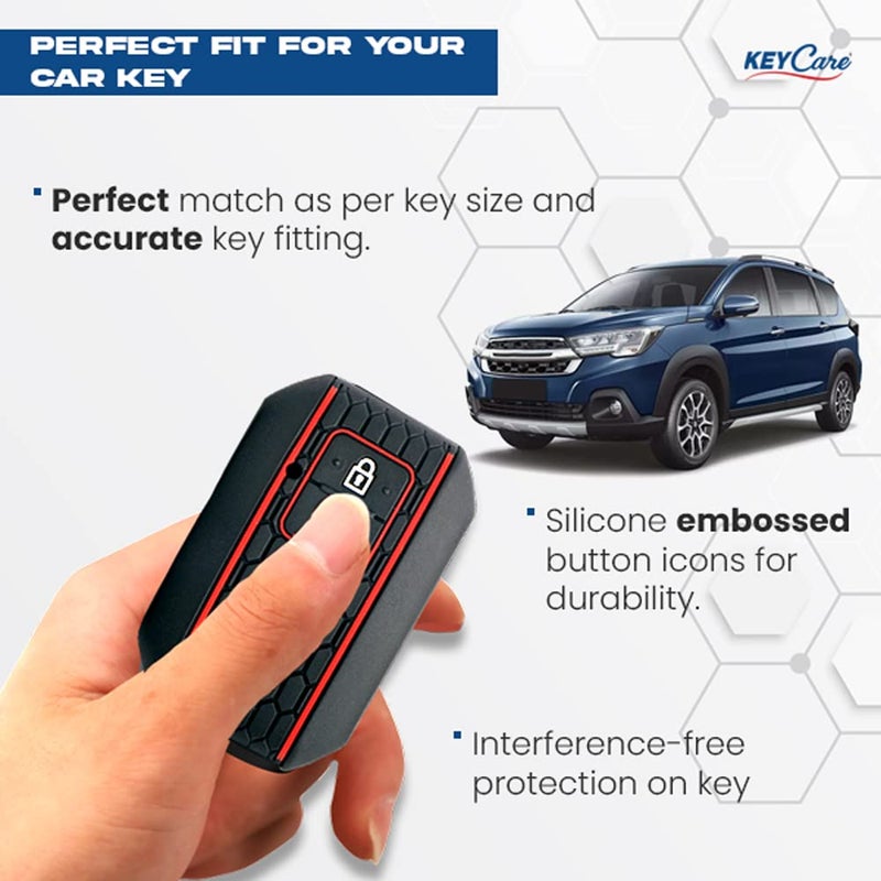KCARE Keycare Silicone Key Cover and Keychain Compatible for Glanza, Urban Cruiser Taisor, Rumion, Urban Cruiser Hyryder 2 Button Smart Key (Blue with Alloy Key Holder Blue) - Image 3