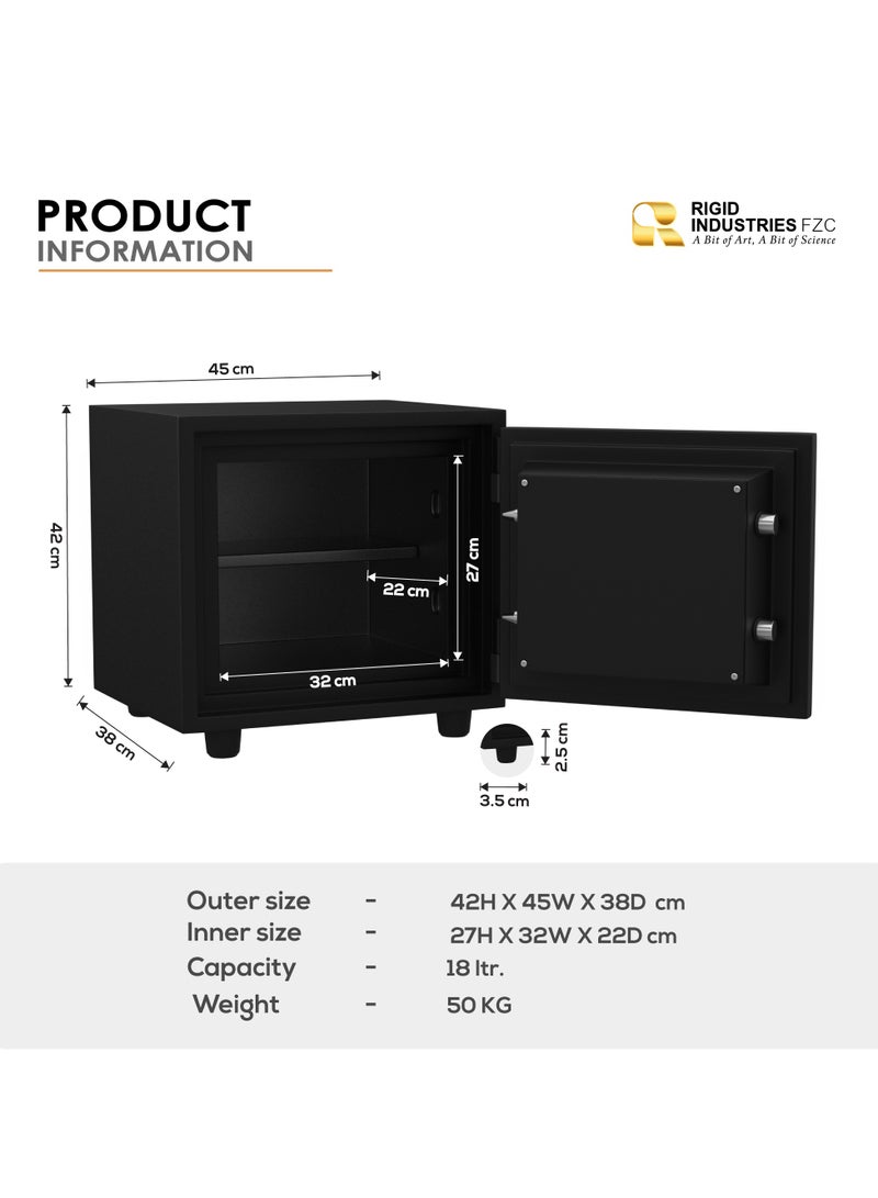 RIGID Fire Resistant Steel Safe with Dual Key Lock, 50Kg  - Image 3