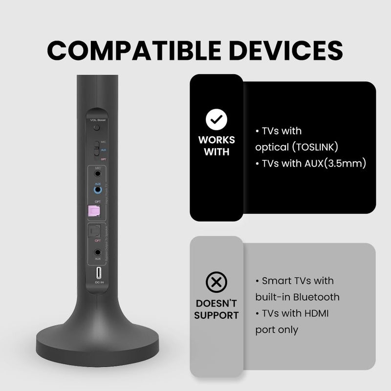 Avantree Duet - Dual Wireless Headphones for TV Watching with Transmitter & Charging Stand, Clear Dialogue & Volume Boost for Seniors, Compatible with TVs Equipped with Opt or AUX Audio Output Ports - Image 3