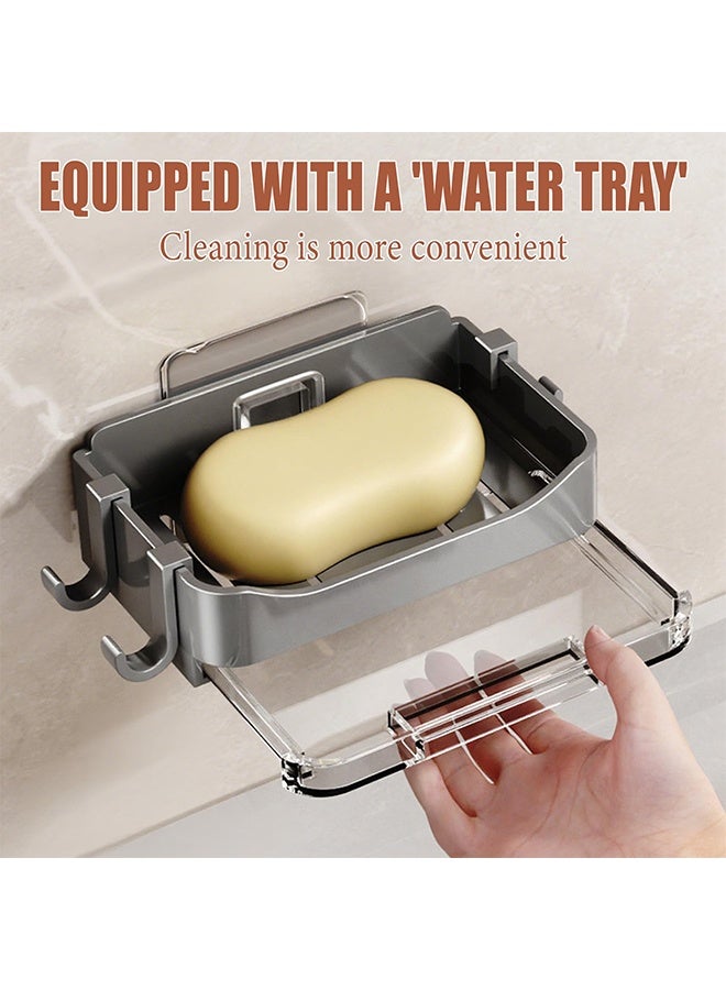 Wall Mounted Shower Soap Holder 2 Pack Grey - Bar Soap Dish with 4 Hooks, No Drilling Nail-Free Adhesive Sticker, Bathroom Soap Tray for Home Bath & Shower Accessories - Image 3