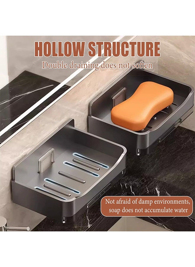 Wall Mounted Shower Soap Holder 2 Pack Grey - Bar Soap Dish with 4 Hooks, No Drilling Nail-Free Adhesive Sticker, Bathroom Soap Tray for Home Bath & Shower Accessories - Image 4