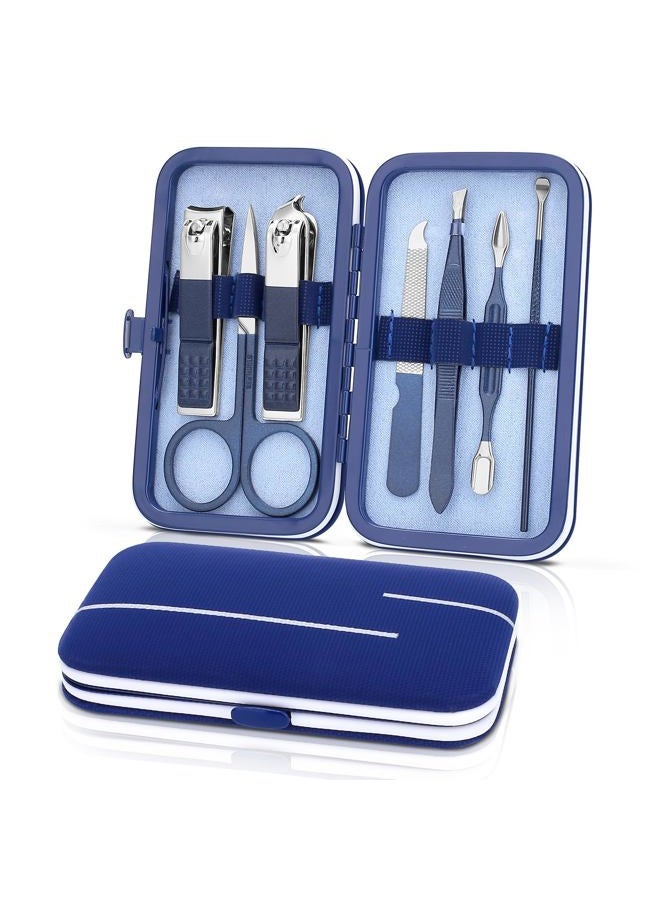 LifHap Manicure Set-Stainless Steel Nail Care Set-Professional 7 in 1 Ingrown Toenail Clipper Grooming Tool-Pedicure Kit & Toe Nail Cutter-Thick Nail Scissors Toiletries with Cuticle Trimmer (Blue) - Image 1