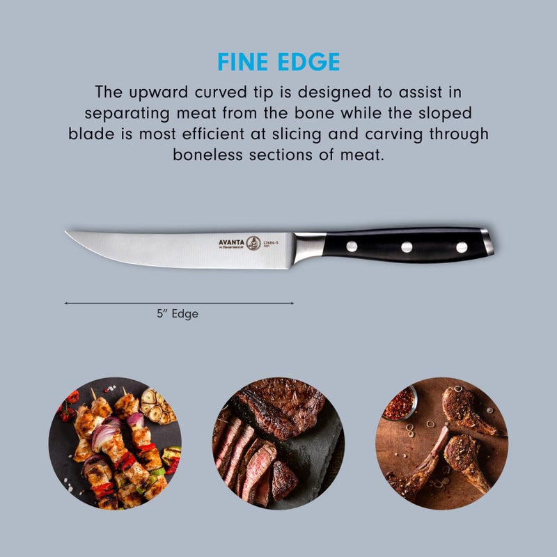 Messermeister Messermeister Avanta 5” Fine Edge Steak Knife Set - German X50 Stainless Steel - Rust Resistant & Easy to Maintain - Includes 4 Steak Knives  - Image 3